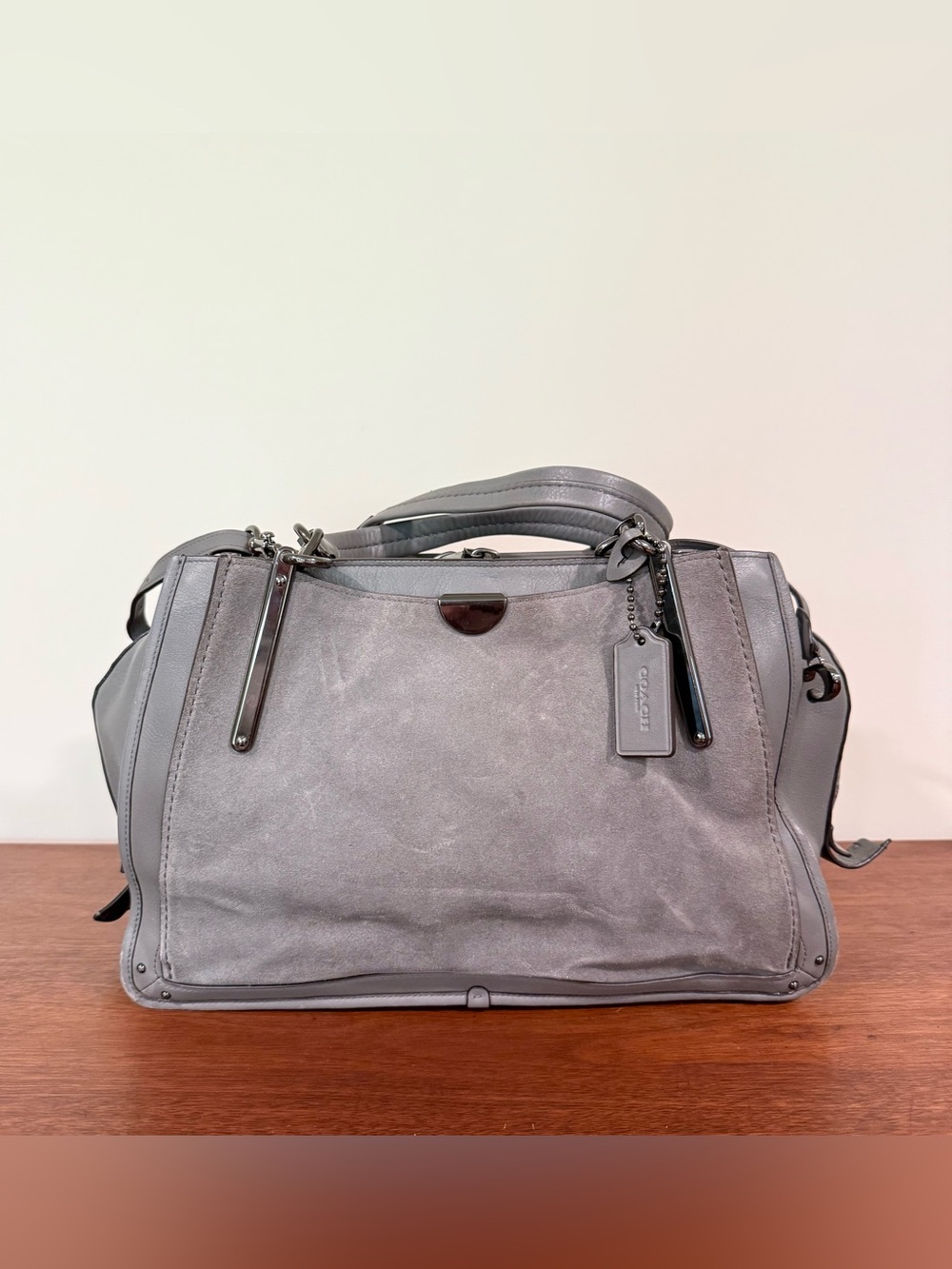 COACH Dreamer 32316 2 Way Handbag Shoulder Bag Gray Suede Leather Purse